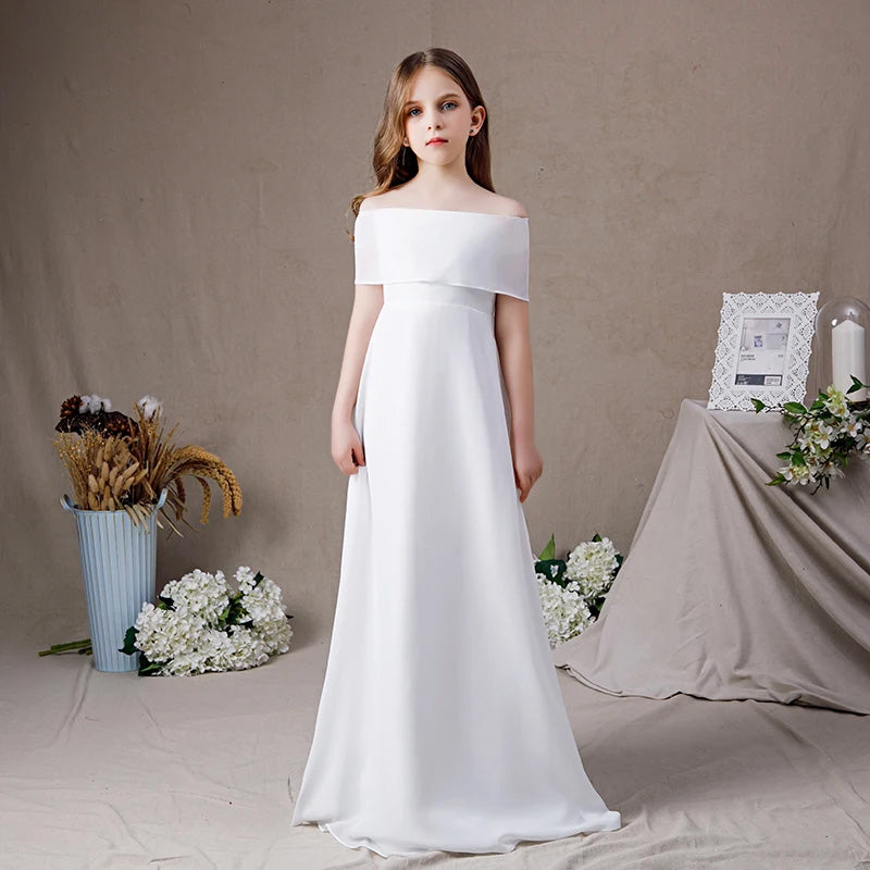 white off shoulder chiffon dress White Off The Shoulder Chiffon Girl Dress