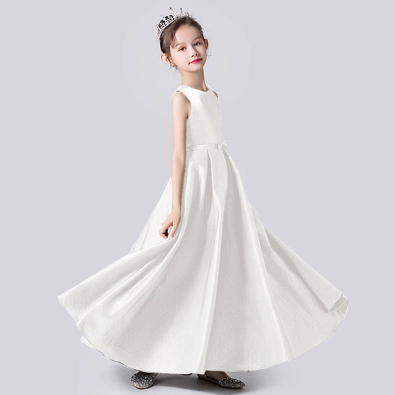 Girls White Satin First Communion Dress Formal Pageant Party Gown  Elsi  John
