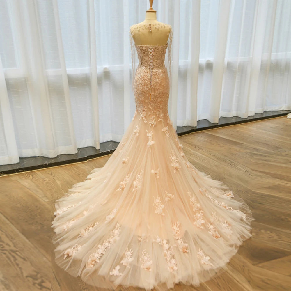 Elegant Mermaid Wedding Dress with Beading, Appliques, and Floral Shaw Elsi John Elegant Mermaid Wedding Dress with Beading, Appliques, and Floral Shaw Elsi John