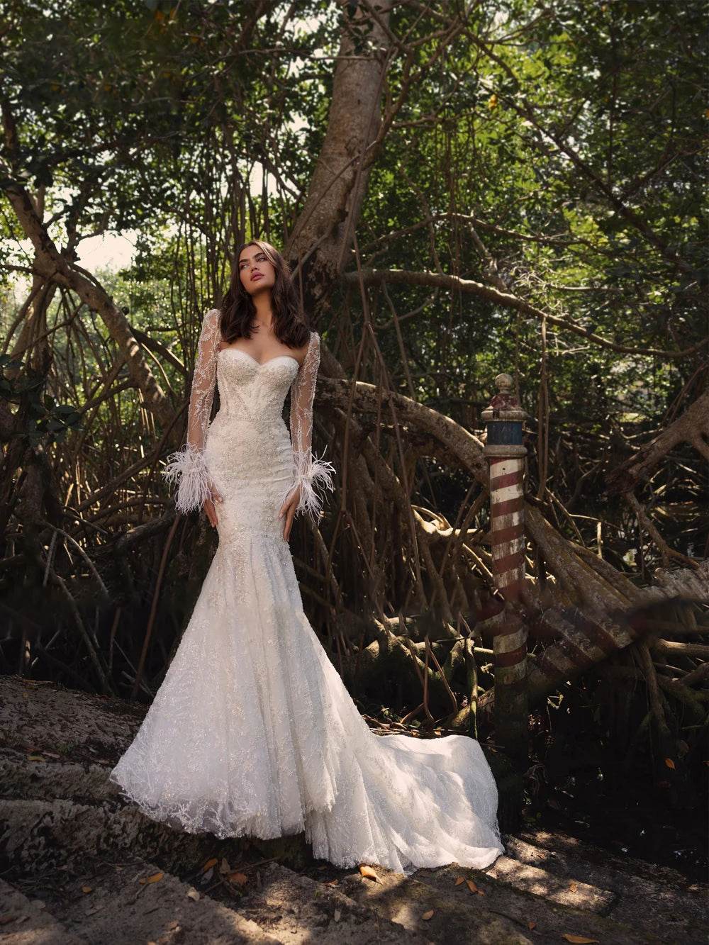 mermaid wedding dress feathers Luxurious Lace with Sweetheart Neckline and Cour – Elsi John Keep the dress away Color:Umber women's semi-formal. Western Mother Of The