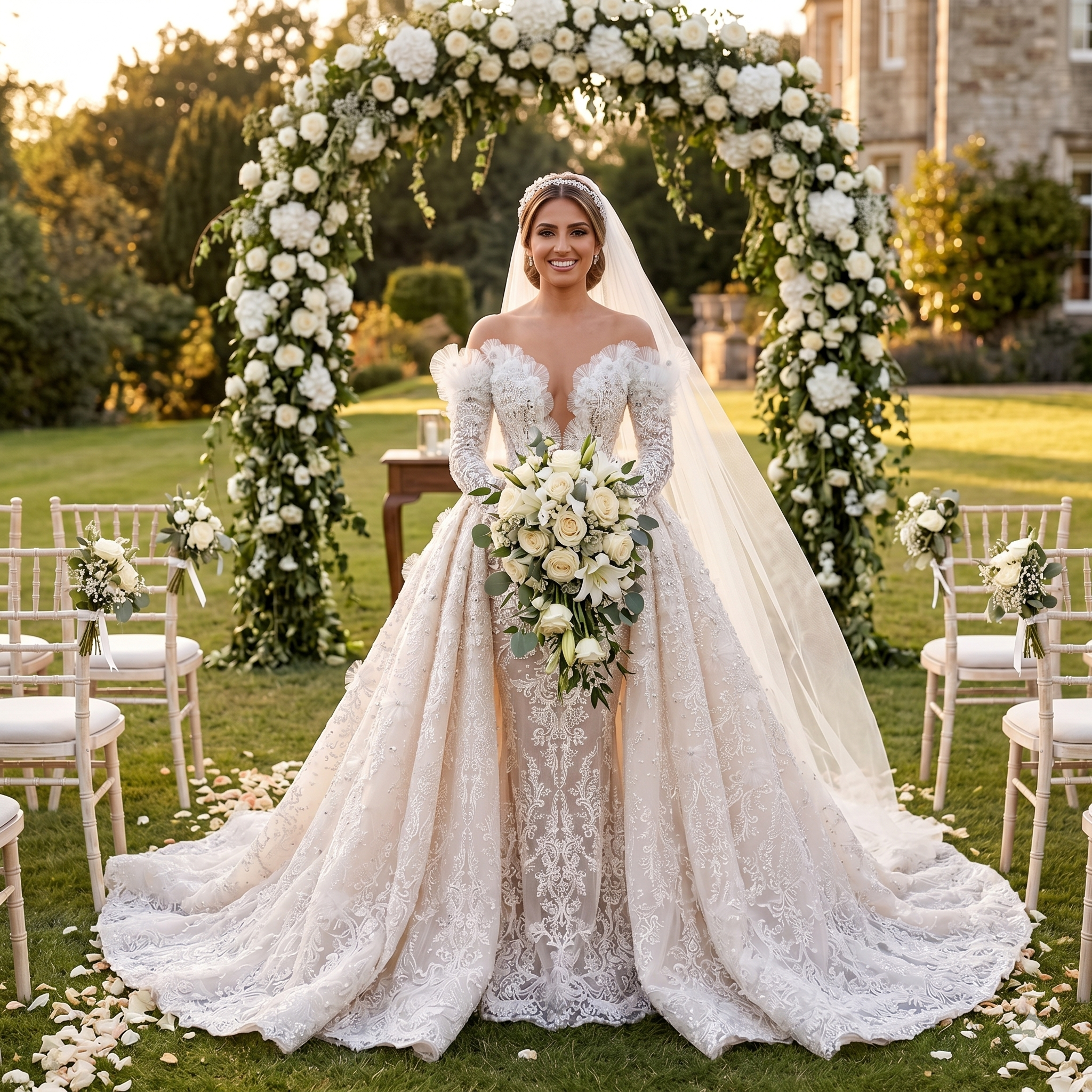 arabic marriage dress Luxury Off-The-Shoulder Lace Dubai Arabic Wedding Dress 2021 Muslim Me – Elsi John
