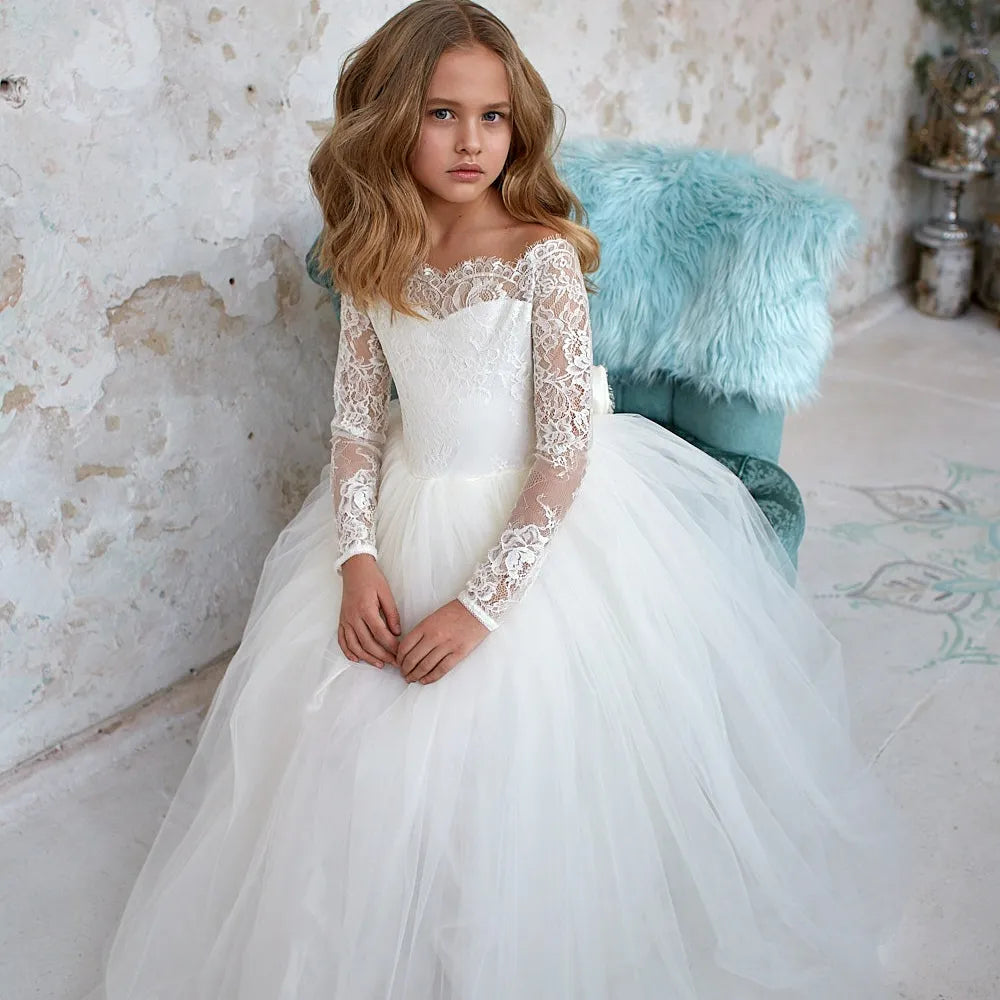 Full Sleeves Flower Girl Dress First Communion Gown