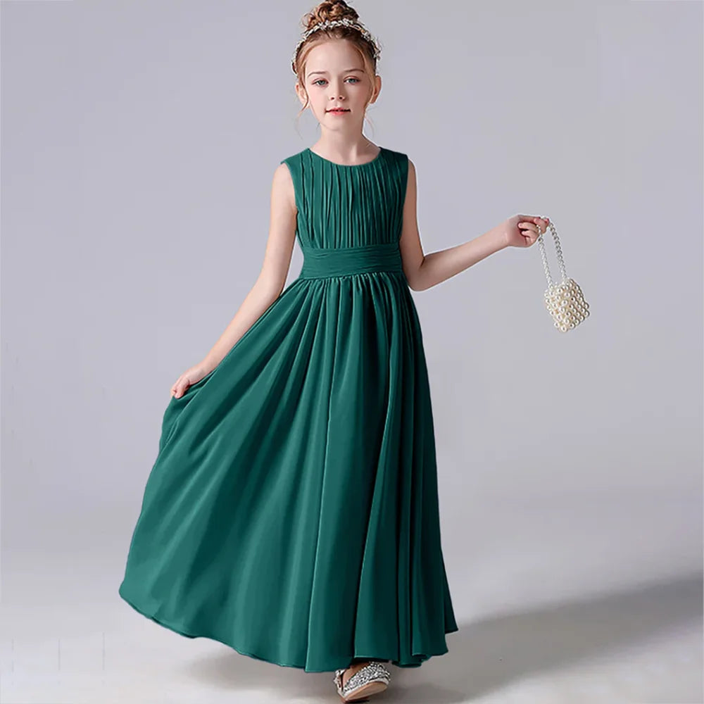 Pleated Flower Girl Dress with Sash Kids Wedding, Party, Pageant Gown Pleated Flower Girl Dress with Sash Kids Wedding, Party, Pageant Gown
