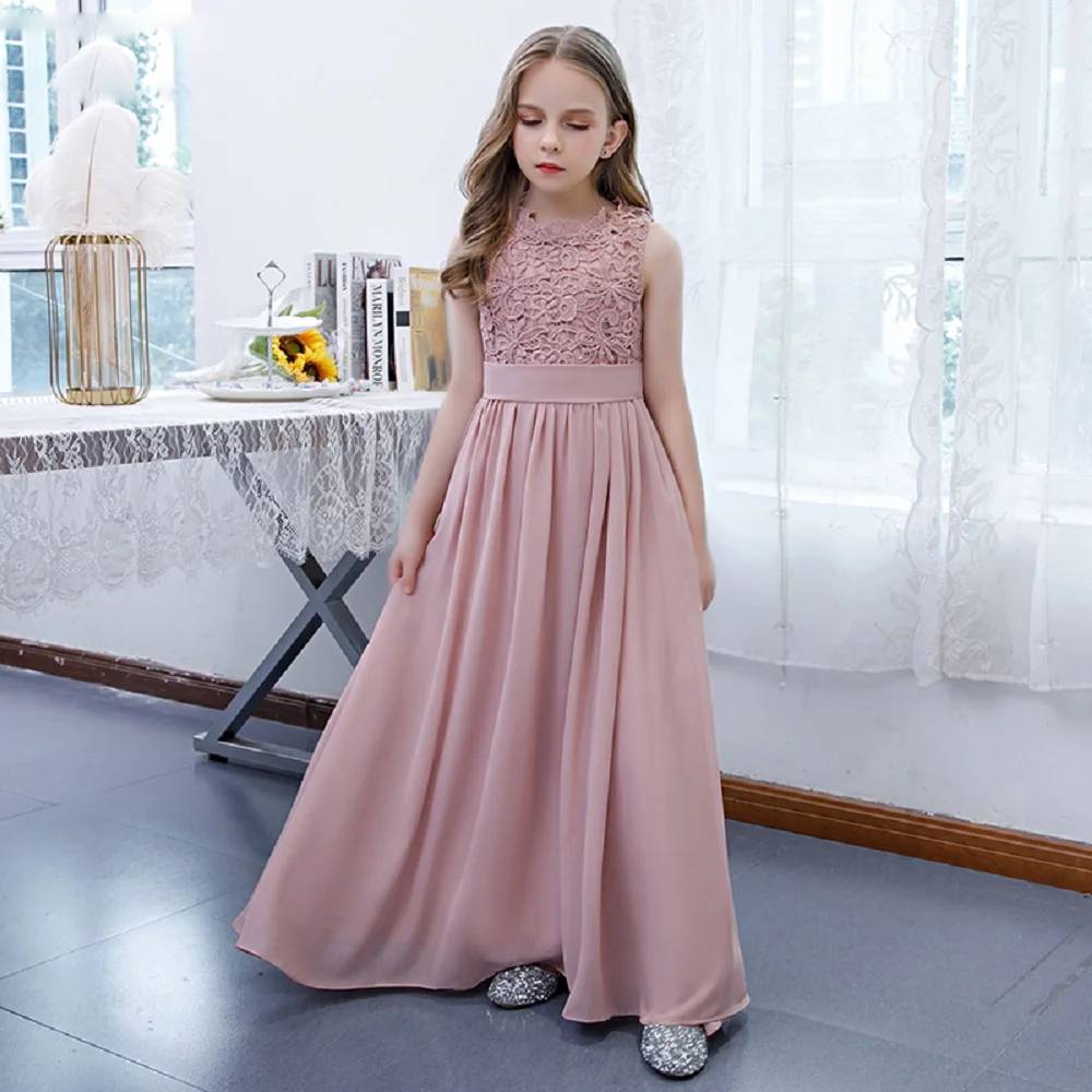 Dusty Rose Long Chiffon Flower Girl Dress Junior Bridesmaid or Birthda –  Elsi John