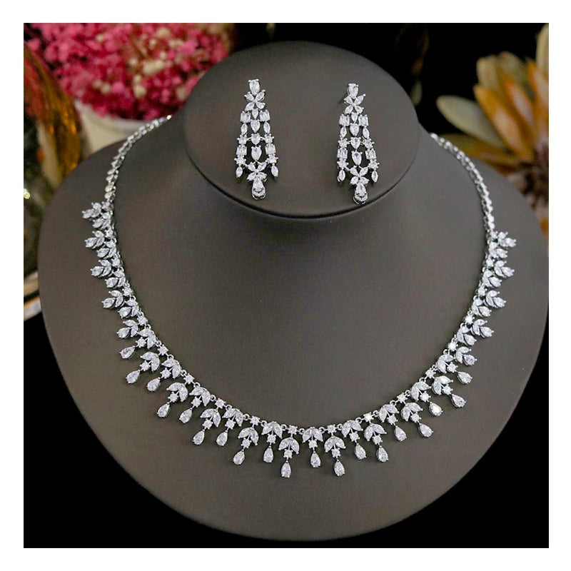 Luxury 2pcs Water Drop Bridal Jewelry Set – Necklace and Earrings for Women