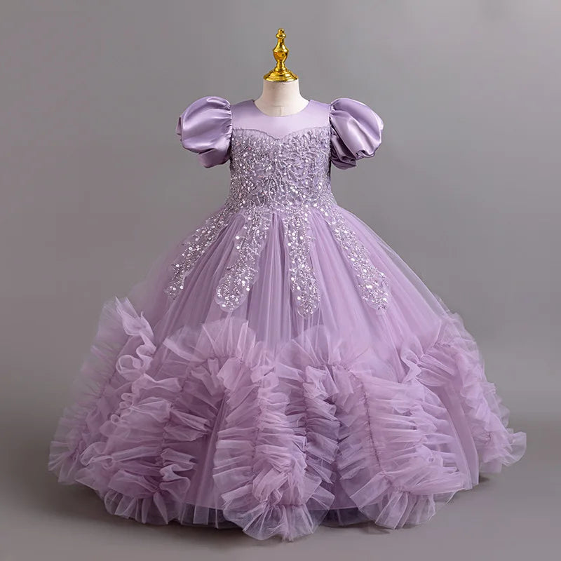 Girls Pearl Puff Sleeve Embroidered Princess Dress 4–12Y Party & Carni –  Elsi John