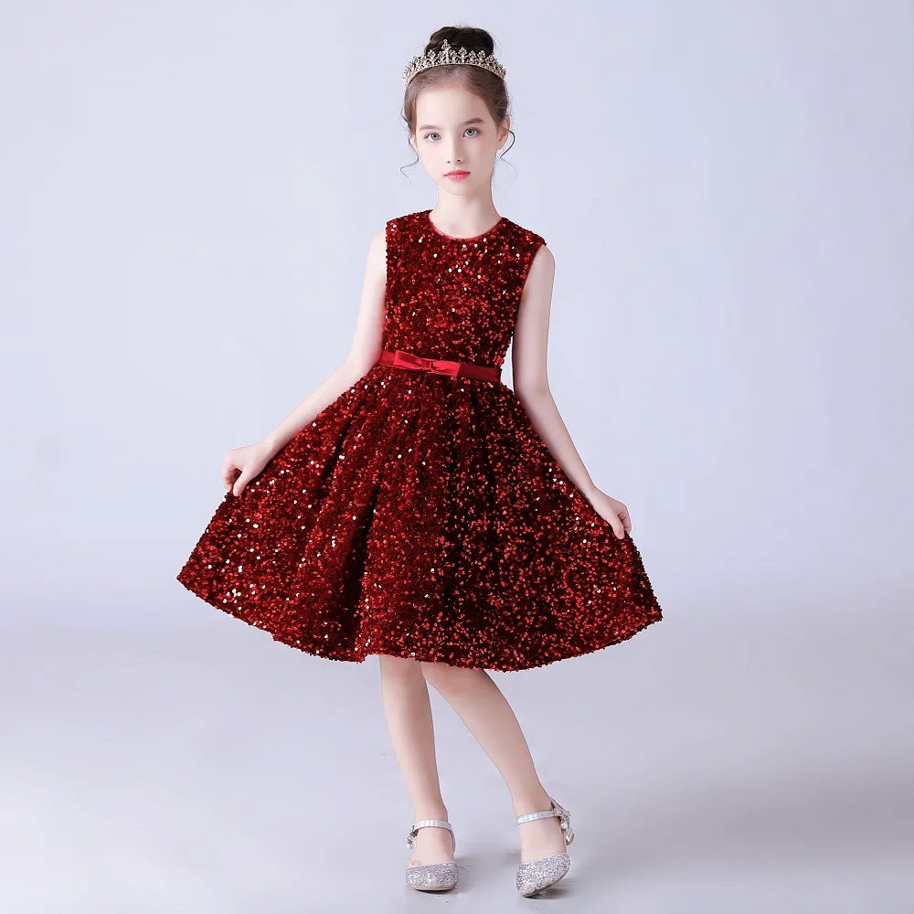 blue dress for baby girl Red Short Skirt Sparkling Flower Girls Birthday Party Pageant Gown – Elsi  John