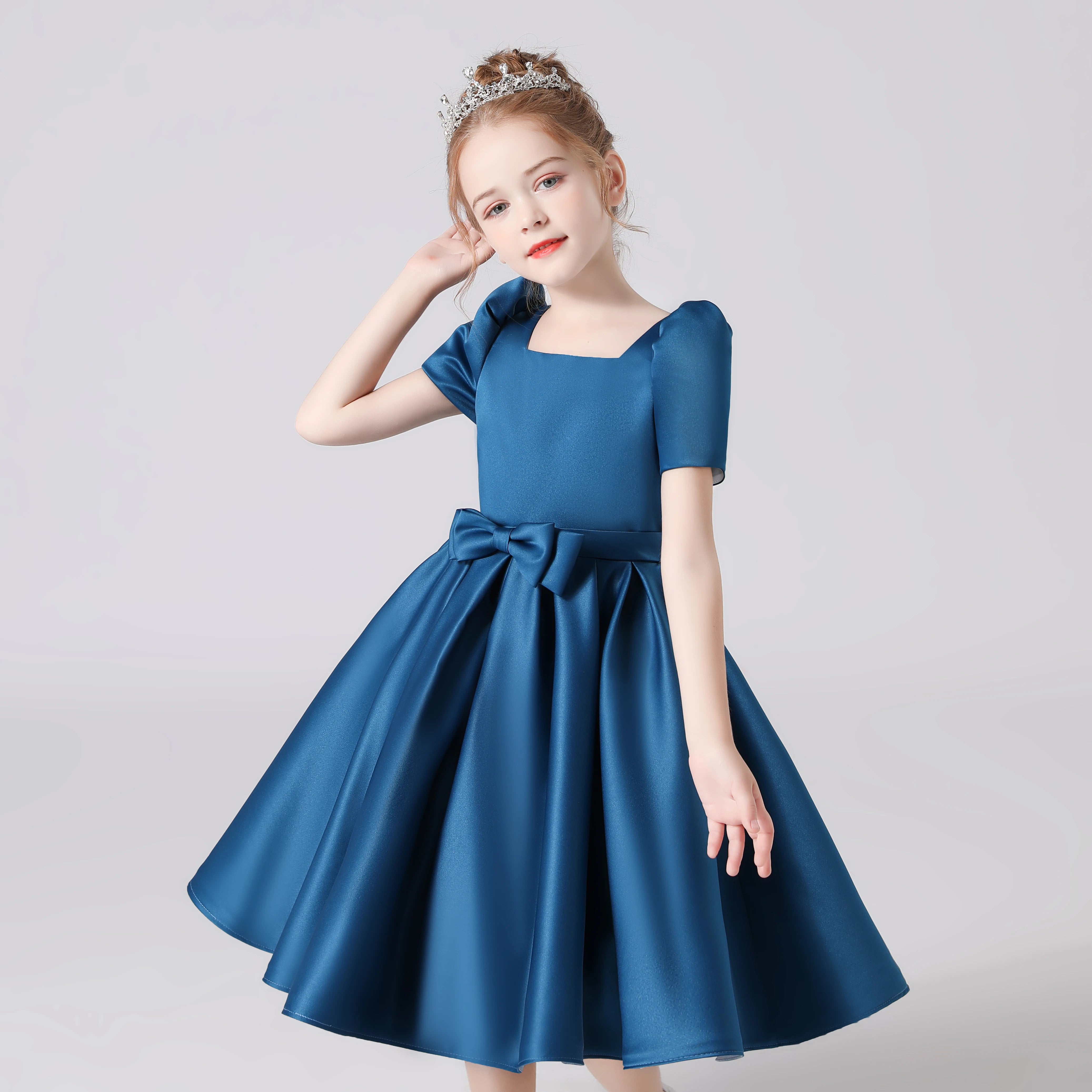 Satin Short Girl Dress for Formal Evening Party Knee Length Junior Dre –  Elsi John