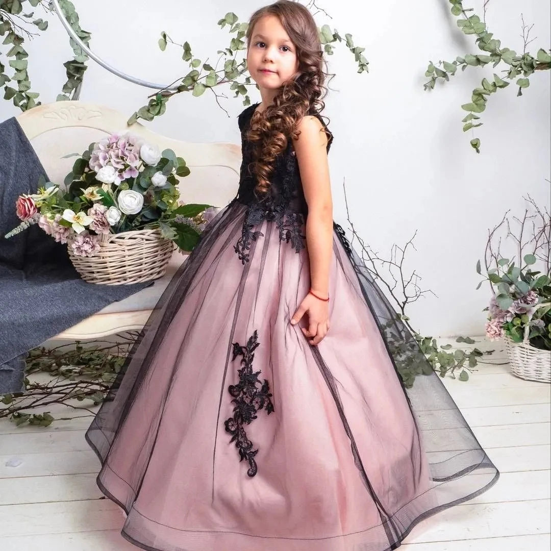 Princess Kids Blush and Black Girls Party Dress – Elsi John