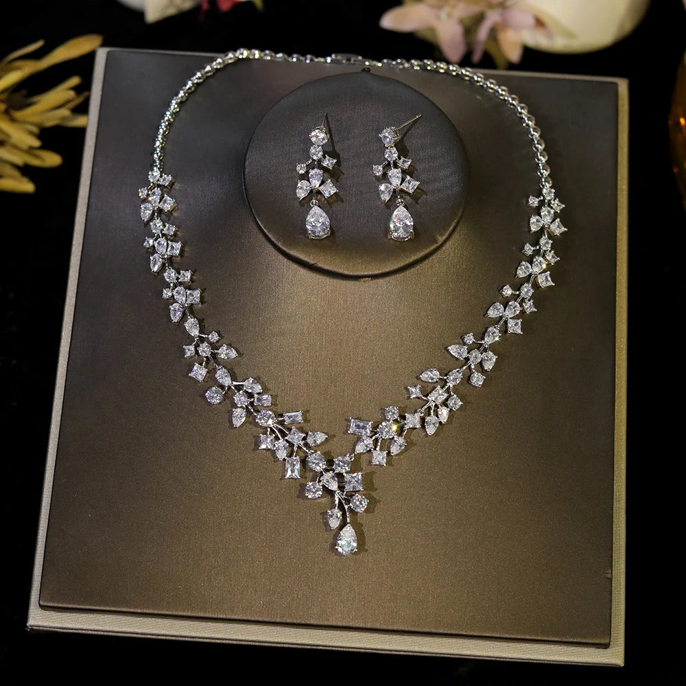 3A Cubic Zirconia Wedding Necklace Set Sparkling Crystal Bridesmaids Gift