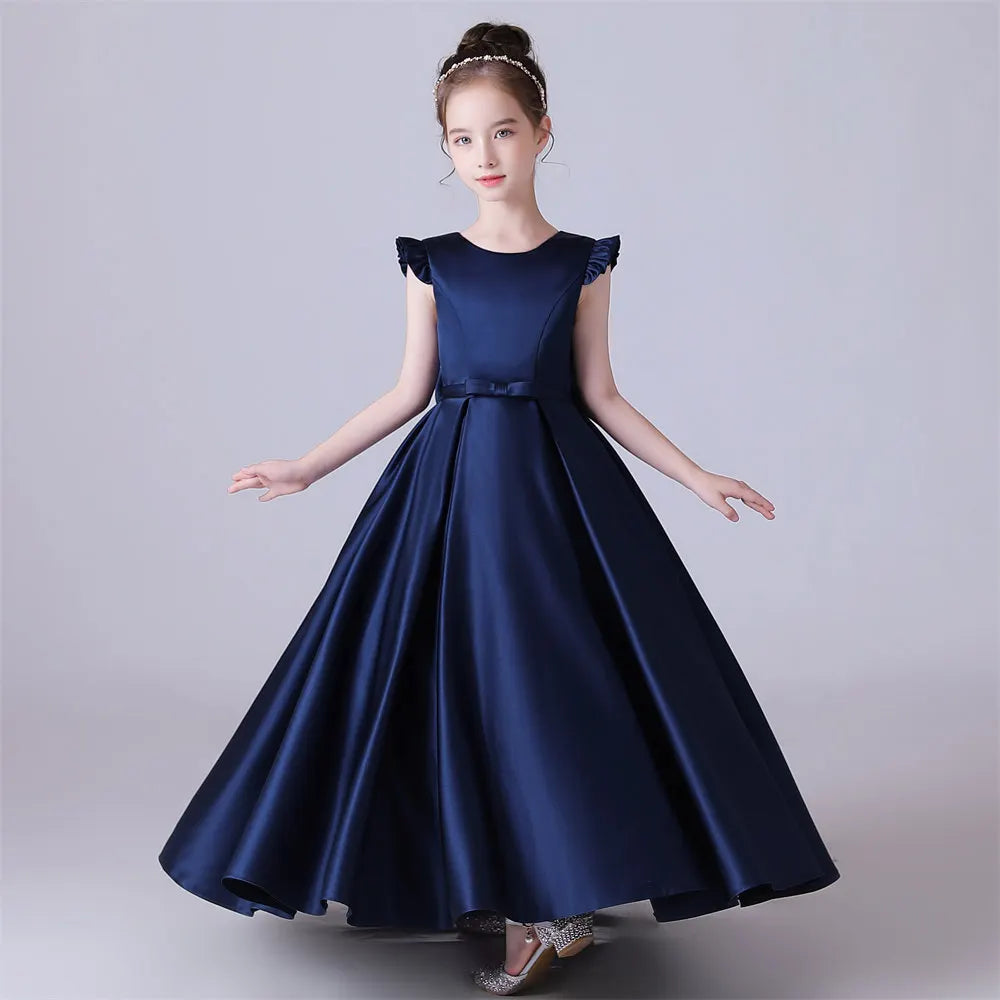 princess polly baby blue dress Dark Navy Scoop Neckline Satin Floor Length Junior Bridesmaid / Special Occasion Dress main image 0