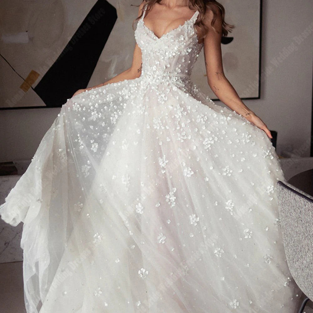 Romantic Sleeveless A-Line Tulle Wedding Dress – Popular Mopping Length Princess Style, White / 2