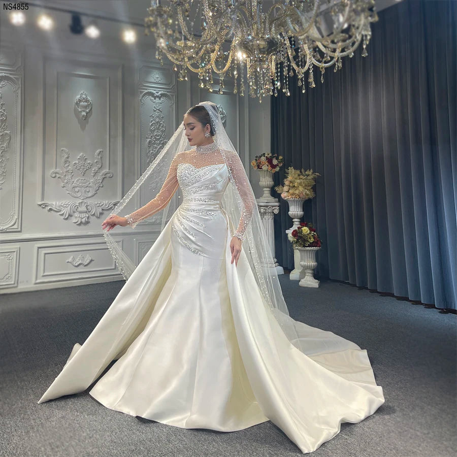 Two-in-One Satin Wedding Dress Sleeveless Ball Gown with Detachable Sk –  Elsi John