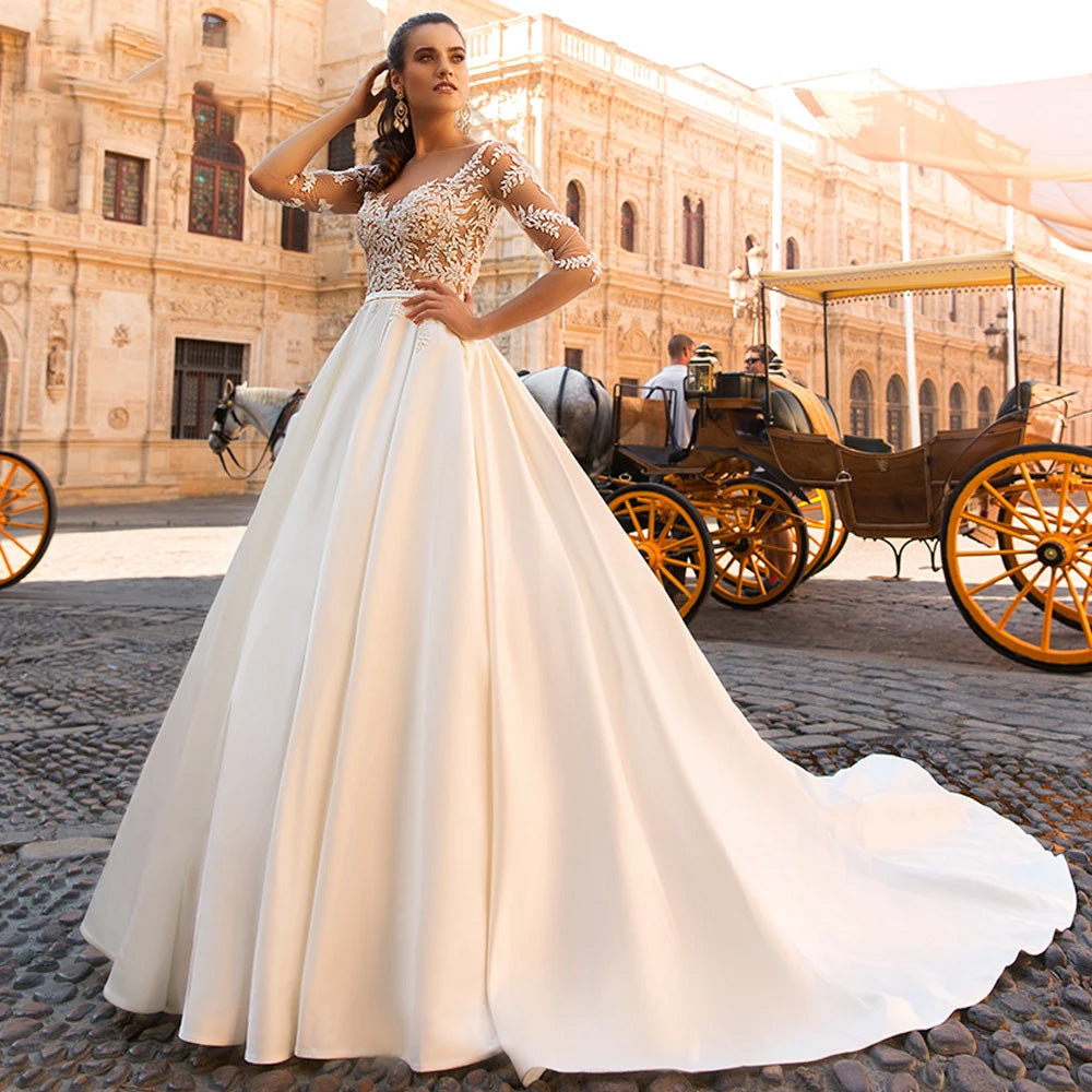 Half Sleeve A-Line Lace Wedding Dresses Elegant Appliques Beaded Court Half Sleeve A-Line Lace Wedding Dresses Elegant Appliques Beaded Court