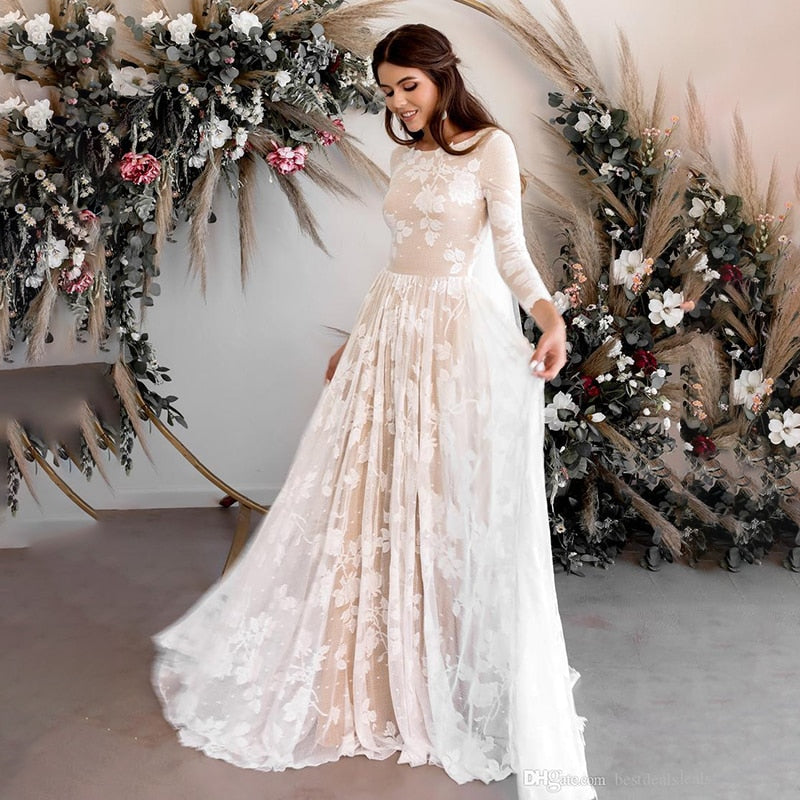 Sexy Backless Long Sleeves Beach Wedding Dress – Elsi John