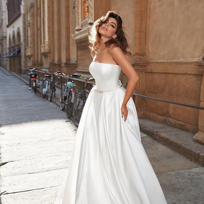 Strapless A-Line Sexy Wedding Dress Simple Wedding Lace-up Back Wedding Gown, White / 2 Strapless A-Line Sexy Wedding Dress Simple Wedding Lace-up Back Wedding Gown, White / 2