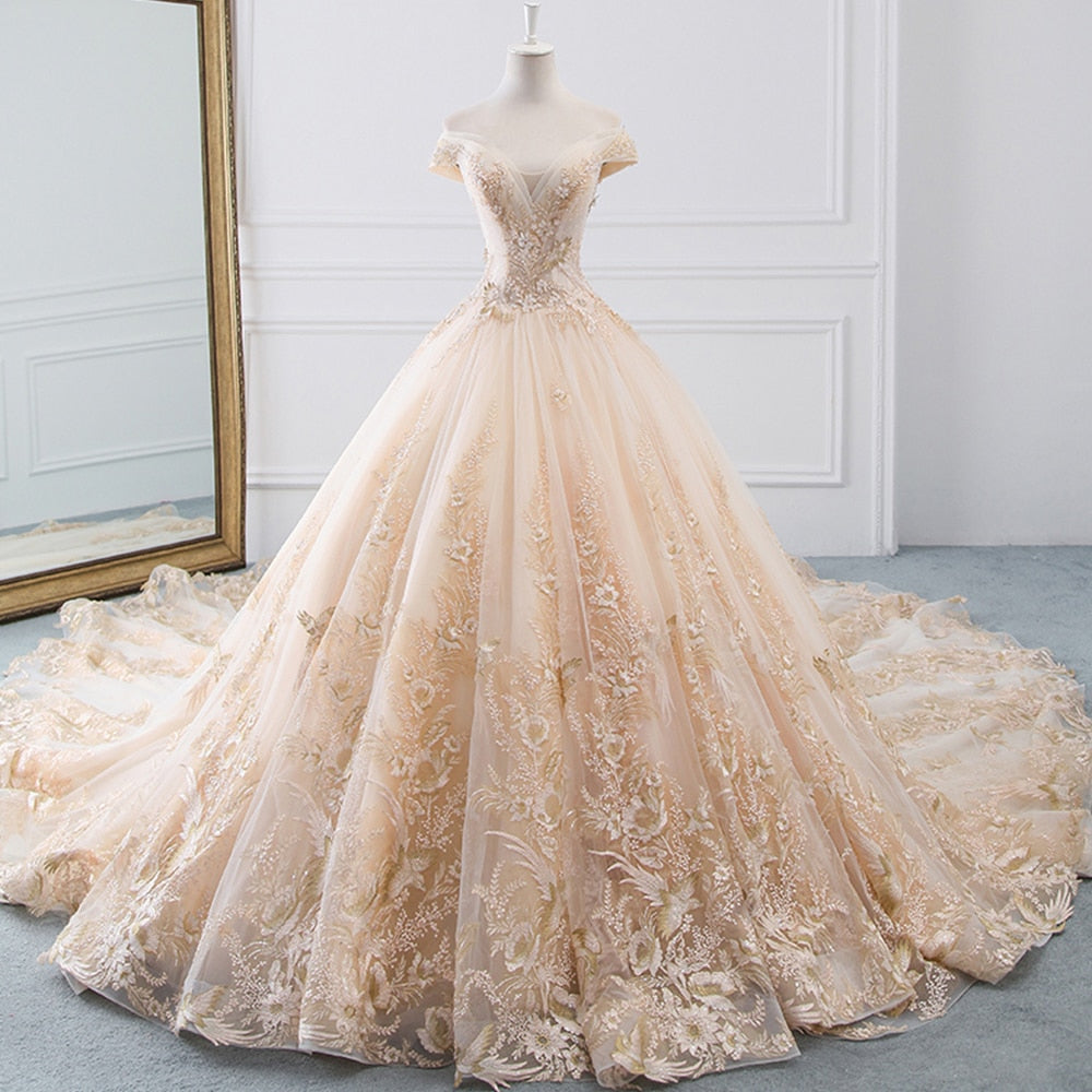 Luxury Wedding Dress with Sparkly Beading Pearls, Picture color / 2