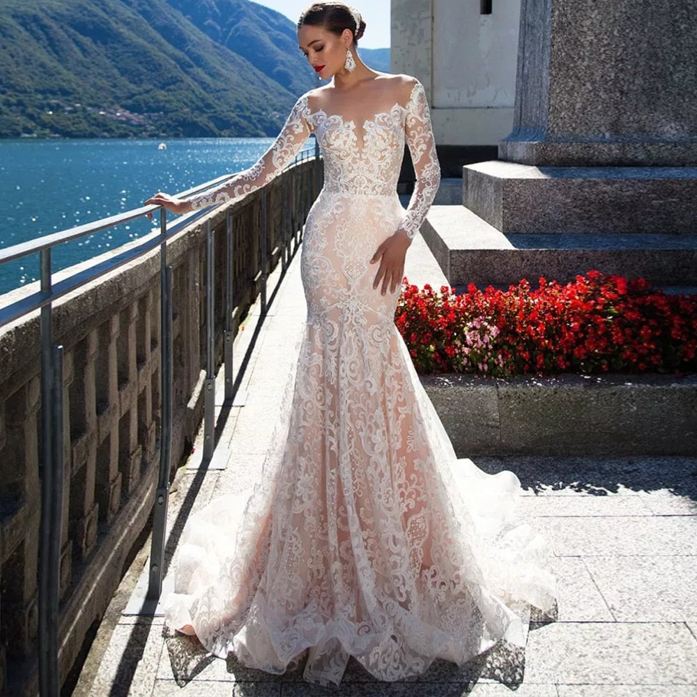 Luxury Long Sleeve Sexy Mermaid Wedding Dress Elsi John Luxury Long Sleeve Sexy Mermaid Wedding Dress Elsi John