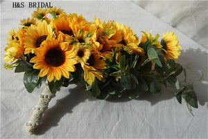 Bridal Sunflower Waterfall Wedding Bouquet