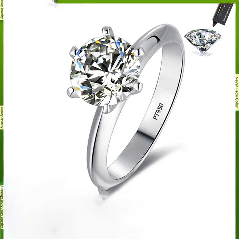 Luxury PT950 Platinum Real Moissanite Diamond Ring Solitaire VVS 1 Carar / 2 Carat / 3 Carat Wedding Band Fine Jewelry For Women