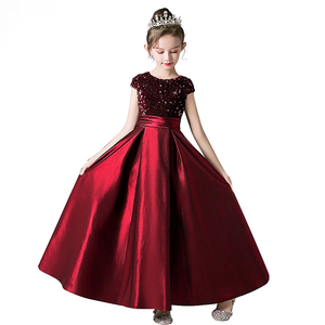 Elegant Satin Sequin Girl Dress Formal Princess Party Gown