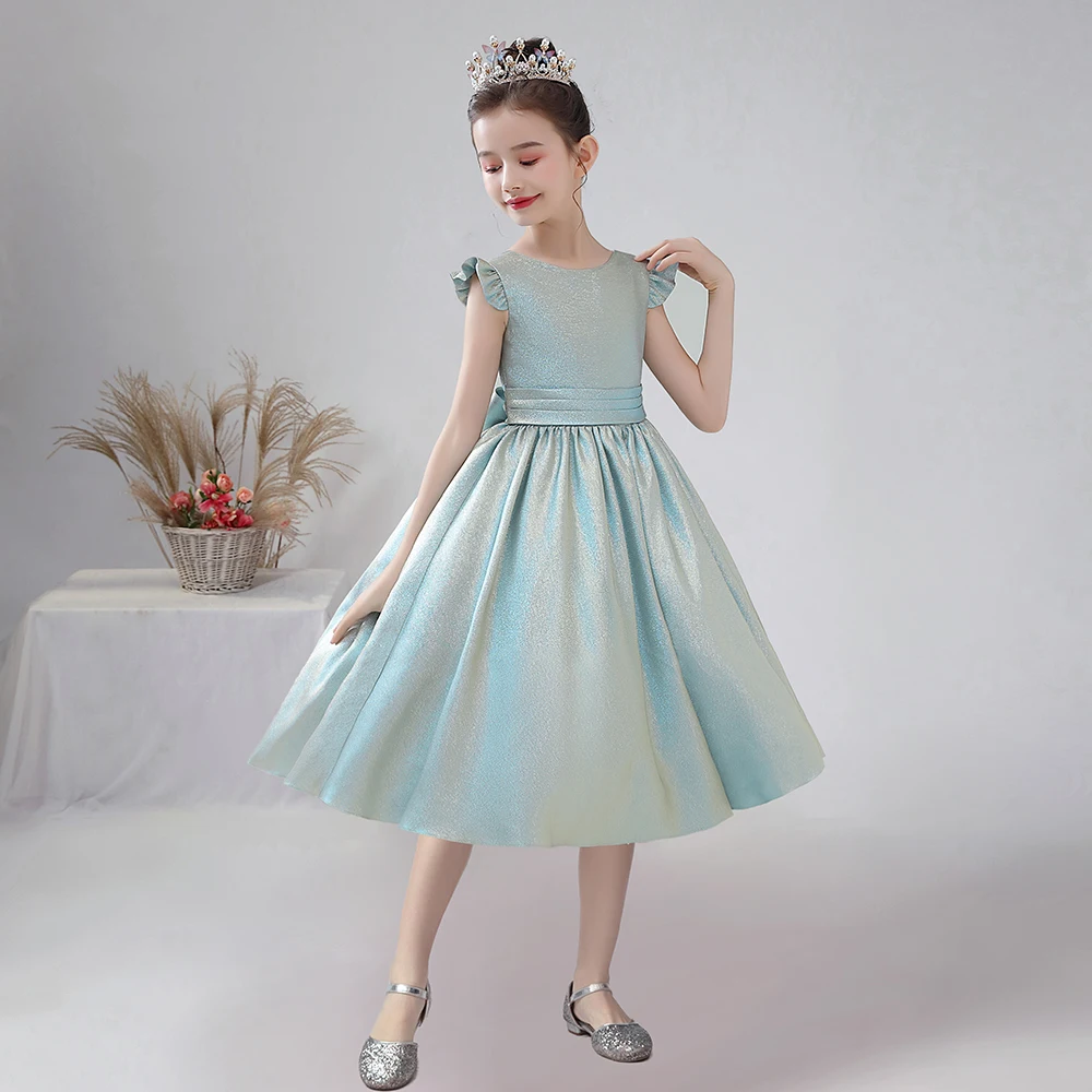 Short Sparkly Satin Girl Dress Knee Length Pageant Gown