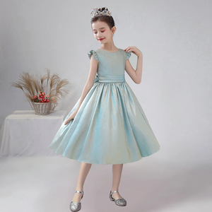 Short Sparkly Satin Girl Dress Knee Length Pageant Gown