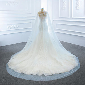 Elegant Mermaid Wedding Dress with Shawl Off the Shoulder Luxury Bridal Dress