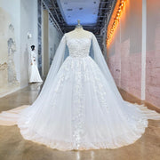 Elegant Backless Ball Gown Wedding Dress with Long Shawl Sleeves and Vintage