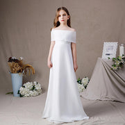 White Off The Shoulder Chiffon Girl Dress