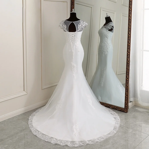Sexy Applique Cap Sleeve Mermaid Wedding dress Bridal Gown