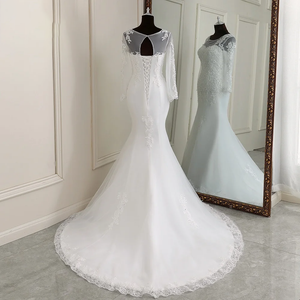 Elegant Long Sleeve Applique Mermaid Wedding Bridal Gown