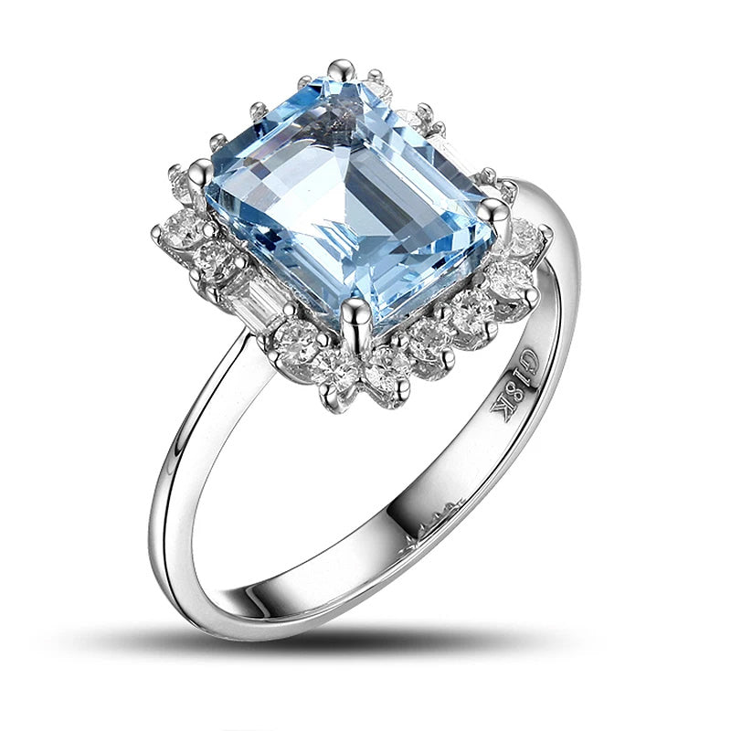 Natural Blue 1.81ct Aquamarine Diamond 14ct White Gold Ring