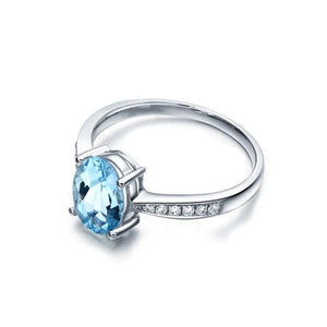 Blue Aquamarine 1.51ct  Natural Pave 0.13ct Diamond 14k White Gold Ring
