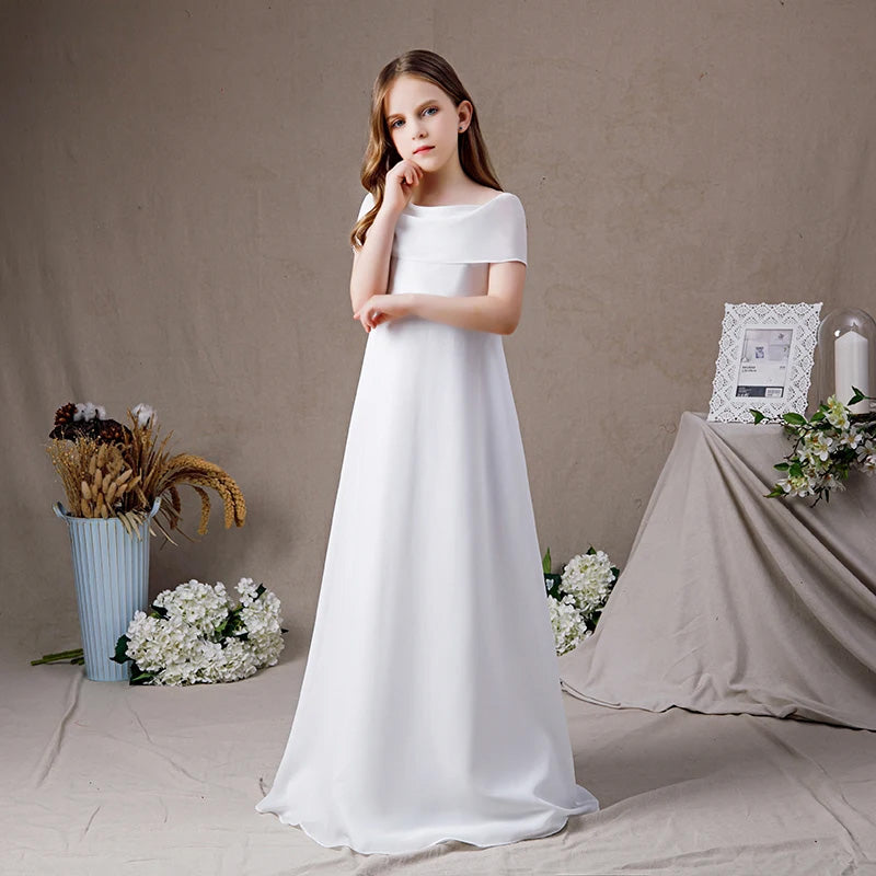 White Off The Shoulder Chiffon Girl Dress