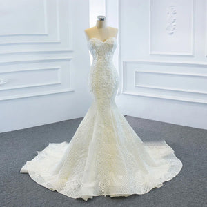 Mermaid Wedding Dress with Detachable Train Beading Appliques Luxury Bridal Gown