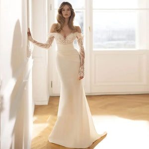 Gorgeous Long Sleeves Mermaid Wedding Dress with Detachable Train Luxury Bridal Gown