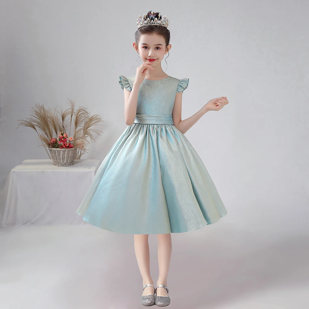 Short Sparkly Satin Girl Dress Knee Length Pageant Gown