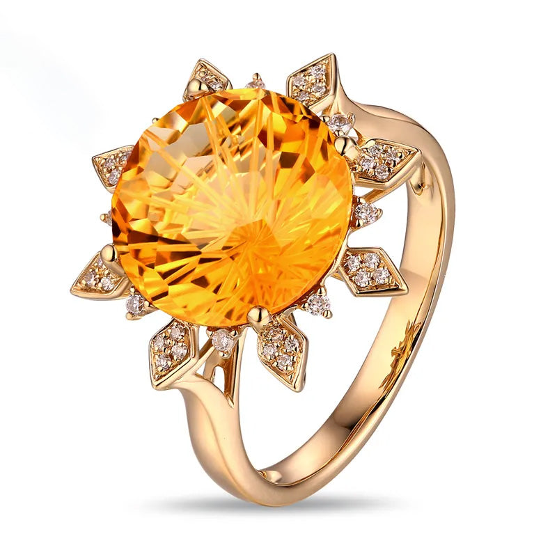 Citrine Sunburst Ring: 14K Gold with Diamonds, 7.05ct
