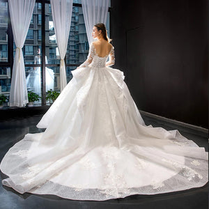 Gorgeous Long Sleeve Beading Lace Princess Ball Gown Wedding Dress