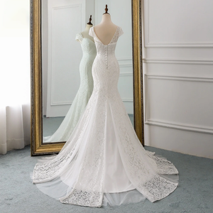 New Style Cap Sleeve Style Lace Mermaid Wedding Dress