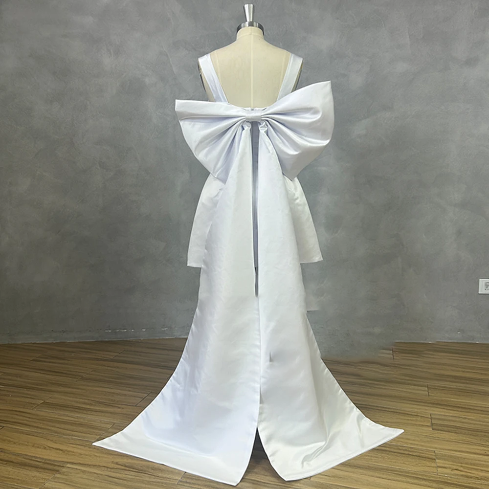 DREAM Satin Short Backless Wedding Dress with Square Collar Detachable Elsi John DREAM Satin Short Backless Wedding Dress with Square Collar Detachable Elsi John