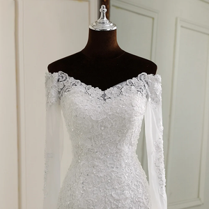 Long sleeve Applique Mermaid Wedding Dress Bridal Gown