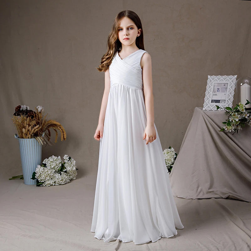 Floor Length Sleeveless Flower Girl White Dress