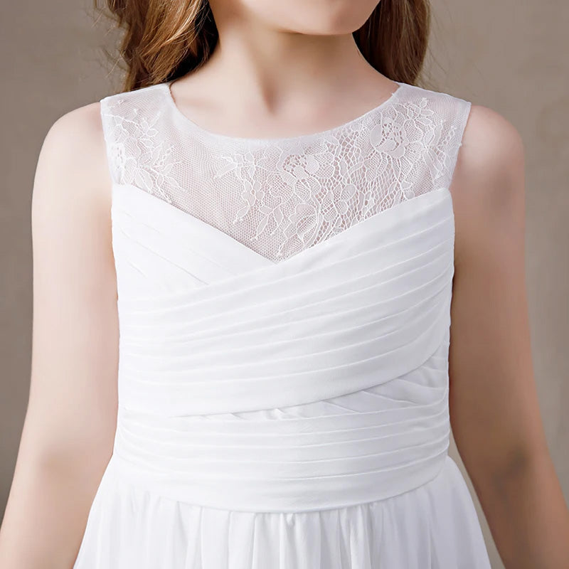 Lace Pleated Chiffon A-Line Girls Dress