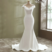 Elegant Sexy Simple Style Boat Neck Mermaid Wedding Dress Bridal Gown