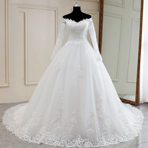 Sexy Luxury Elegant Long Sleeve Wedding Dress Boho Marriage Bridal Gown