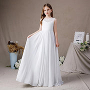 Lace Pleated Chiffon A-Line Girls Dress