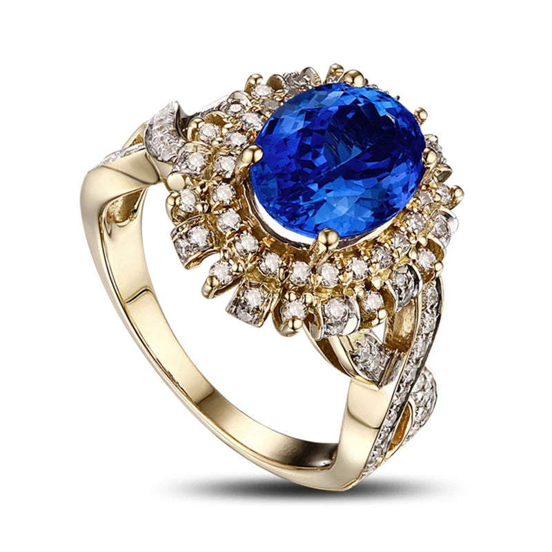 Blue 1.98ct Tanzanite 0.59ct H SI Diamond Ring 14k Yellow Gold