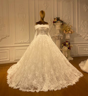 Romantic Off-the-Shoulder A-Line Bridal Gown with Graceful Sleeves